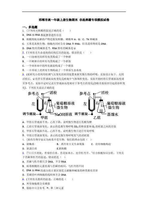 邯郸市高一年级上册生物期末 非选择题专项模拟试卷