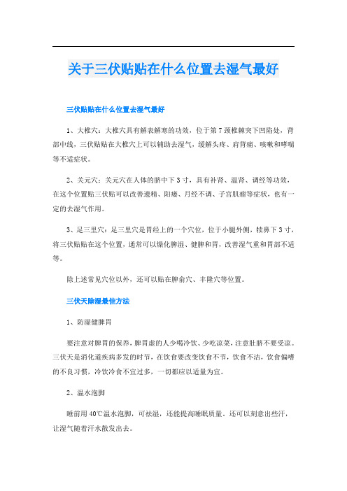 关于三伏贴贴在什么位置去湿气最好