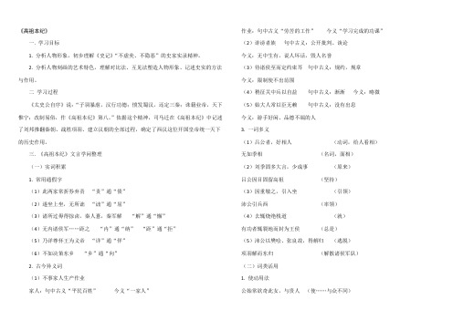 2020年山西省运城市康杰中学高二语文苏教版选修《＜史记＞选读》教案 《高祖本纪》