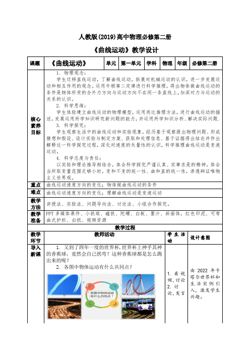 高中物理5.1《曲线运动》 教案