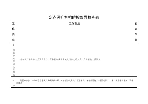 定点医疗机构防控督导检查表