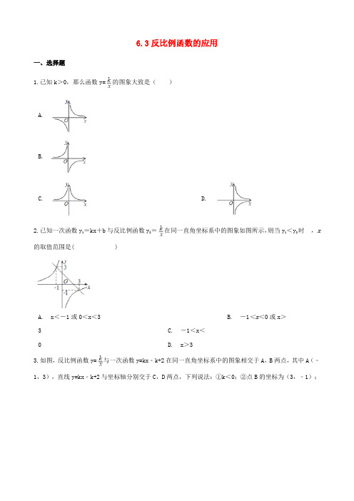 八年级数学下册6.3反比例函数的应用同步练习(无答案)(新版)浙教版