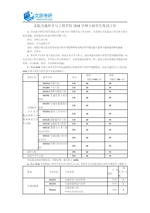 北航交通科学与工程学院2018年硕士研究生复试工作