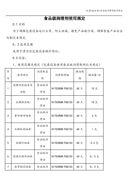 (完整word版)食品级润滑剂使用规定