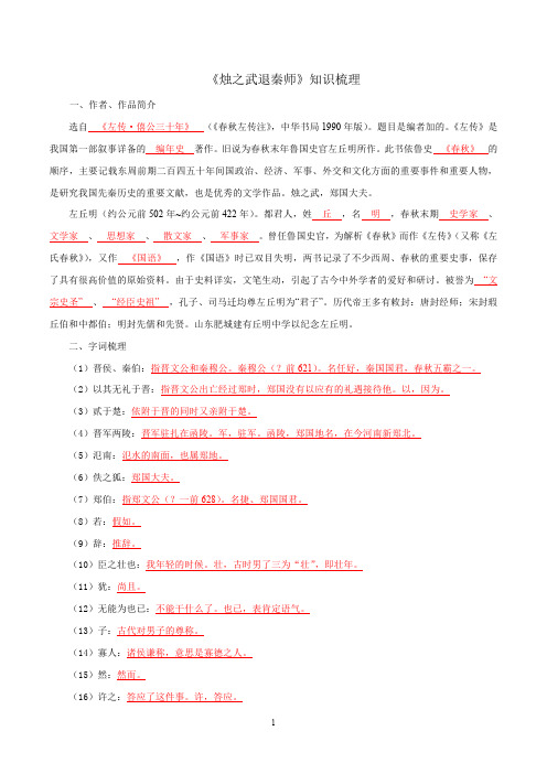 2020年高一语文下册文言文专题04《 烛之武退秦师》知识梳理