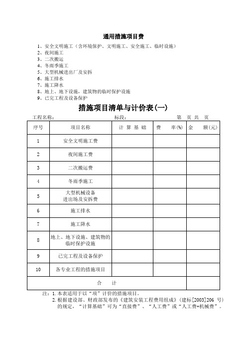 通用措施项目费