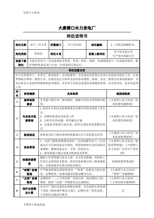 电气二次专责岗位说明书(徐国栋)