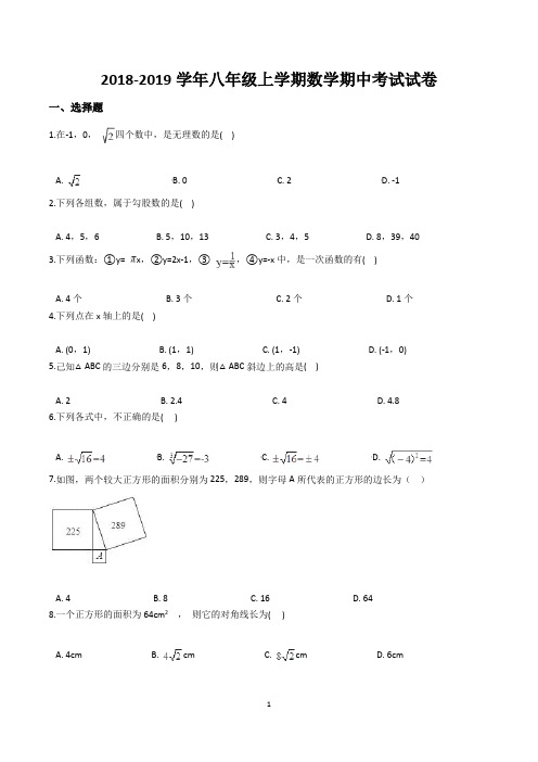八年级上学期数学期中考试试卷含答案解析(人教版)