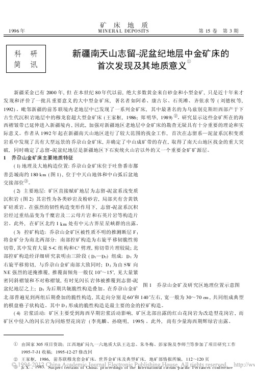 新疆南天山志留_泥盆纪地层中金矿床的首次发现及其地质意义