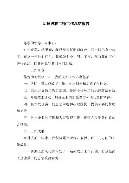 助理级政工师工作总结报告