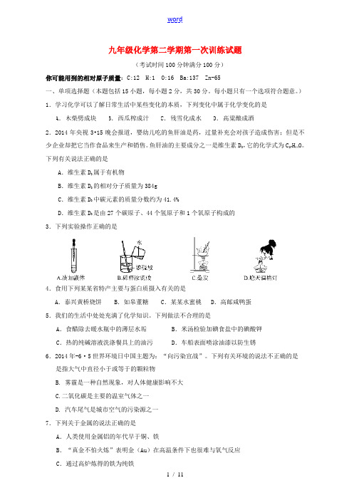 九年级化学下学期第一次月考试题 新人教版-新人教版初中九年级全册化学试题