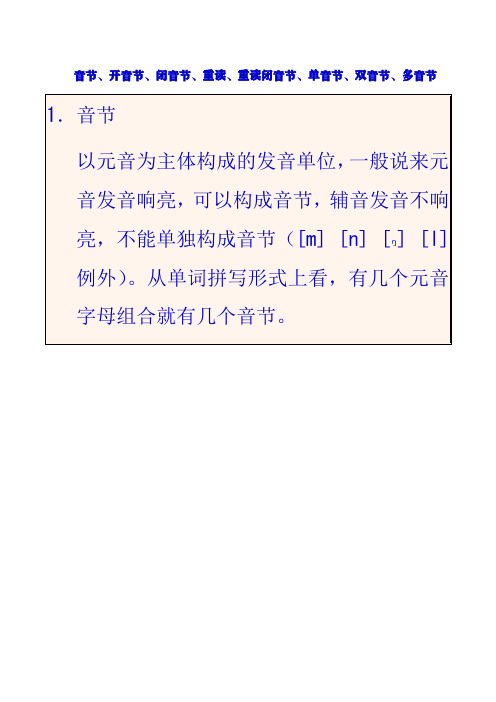 音节、开音节、闭音节、重读、重读闭音节、单音节、双音节、多音节