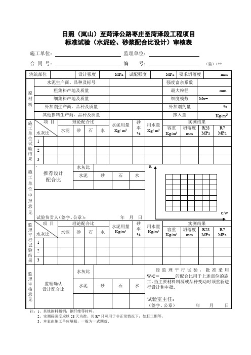 监122标准试验(水泥砼(砂浆)配合比设计)审核表