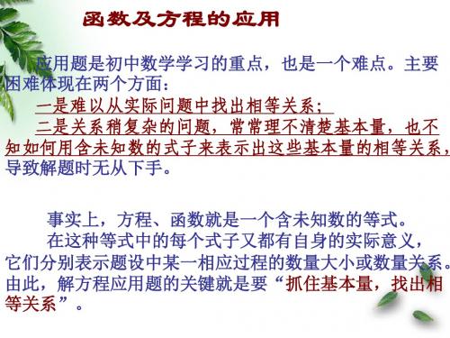 九年级数学函数及方程的应用总结课件(共15张PPT)