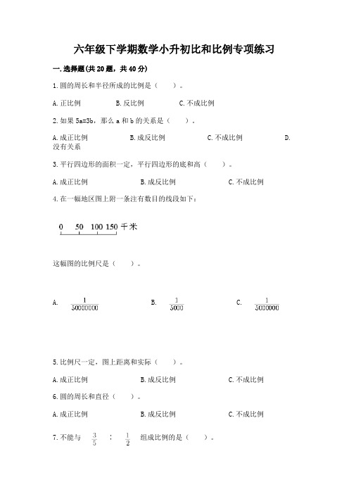 六年级下学期数学小升初比和比例专项练习附答案(考试直接用)