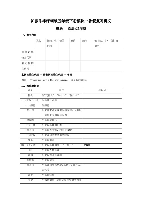 Module1Changesanddifferences(讲义)-沪教牛津版(深圳用)英语五年级下册