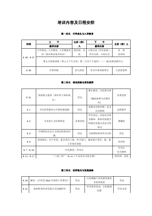 2012年新提拔领导干部培训班课程表