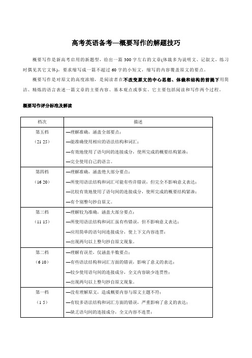 高考英语考前技能提高—概要写作的解题技巧