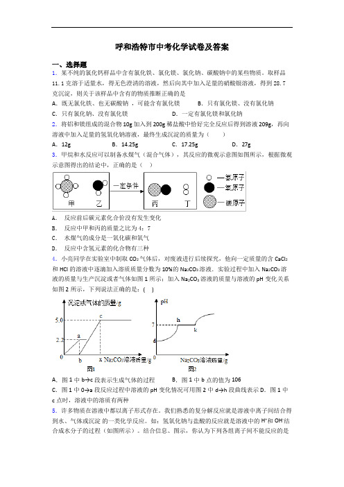 呼和浩特市中考化学试卷及答案