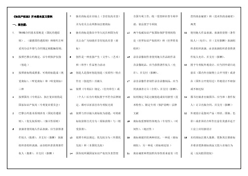 2021年知识产权法开本期末复习资料