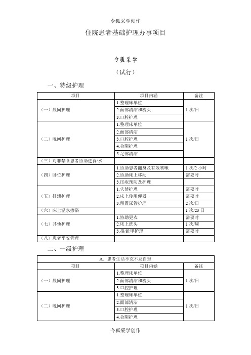 基础护理服务项目