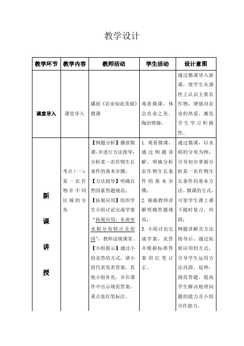 初中地理_专题复习——农业教学设计学情分析教材分析课后反思