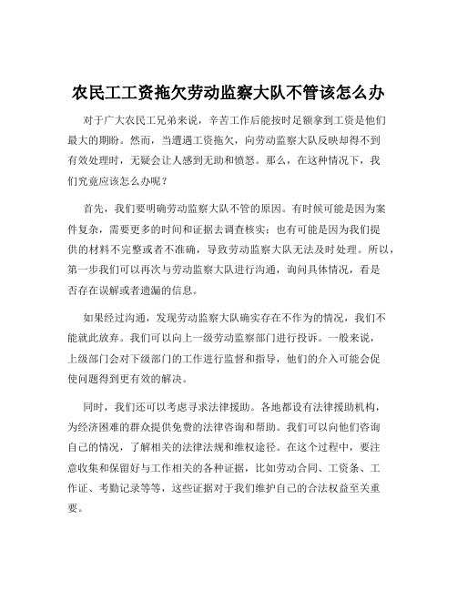 农民工工资拖欠劳动监察大队不管该怎么办