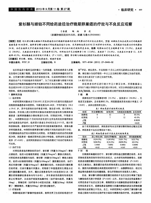 紫杉醇与顺铂不同给药途径治疗晚期卵巢癌的疗效与不良反应观察