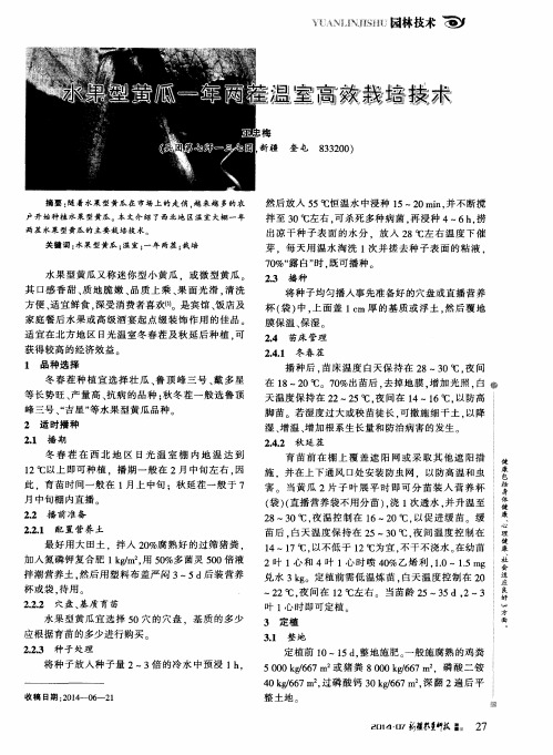 水果型黄瓜一年两茬温室高效栽培技术