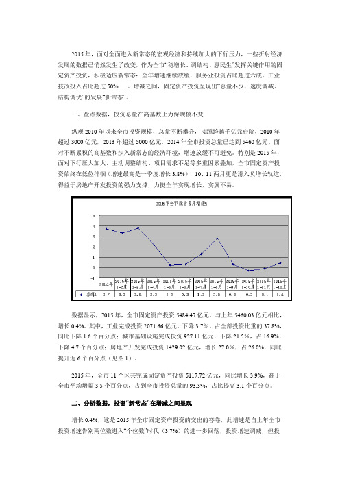 南京统计局-2015年南京市投资运行简析