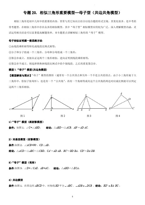 专题20 相似三角形重要模型之母子型(共边共角模型)(学生版)