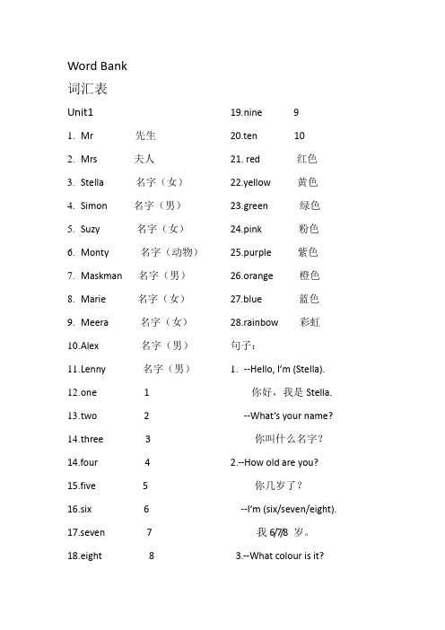 KB1单词表1-2单元