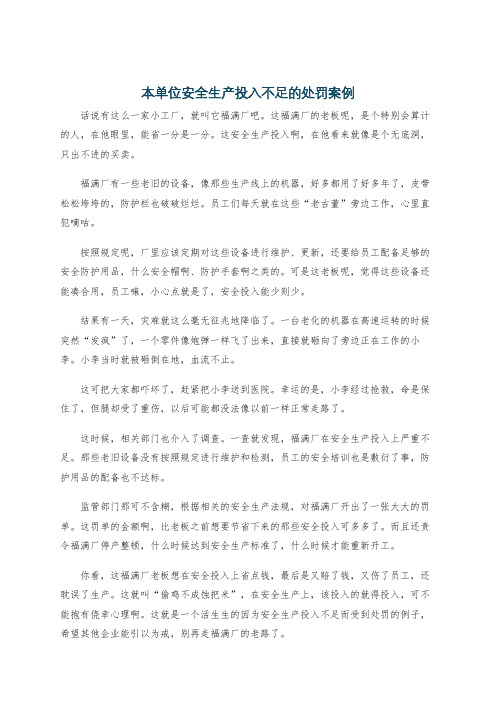 本单位安全生产投入不足的处罚案例