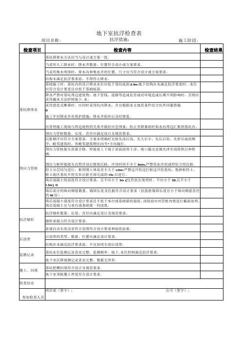 地下室抗浮检查表