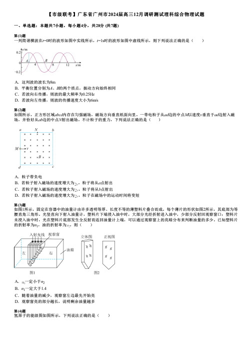 【市级联考】广东省广州市2024届高三12月调研测试理科综合物理试题