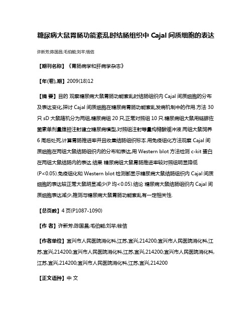 糖尿病大鼠胃肠功能紊乱时结肠组织中Cajal间质细胞的表达