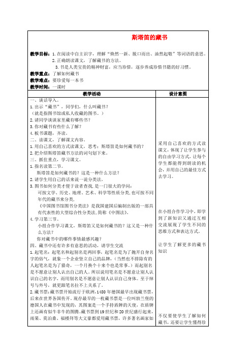 2016年秋季沪教版五四制五年级语文上学期6.28、斯塔笛的藏书教案3