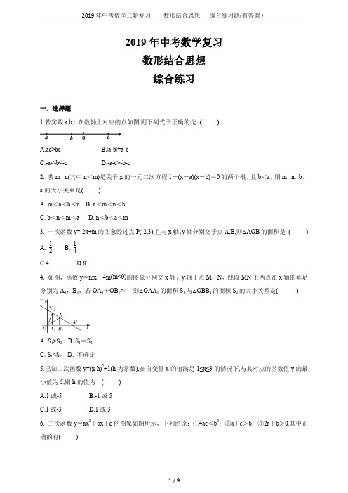 2019年中考数学二轮复习    数形结合思想   综合练习题(有答案)