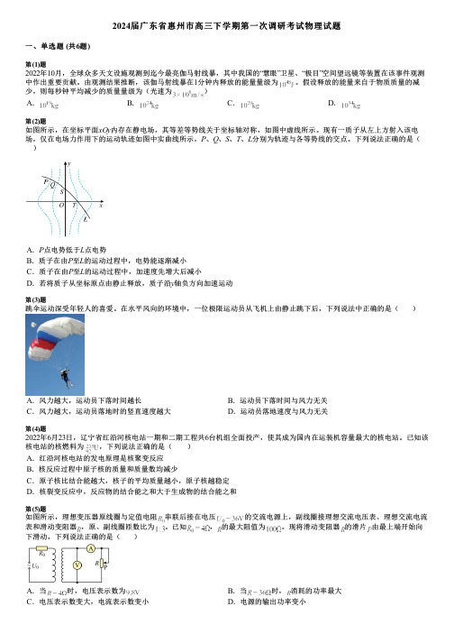 2024届广东省惠州市高三下学期第一次调研考试物理试题