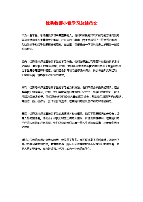 优秀教师小我学习总结范文