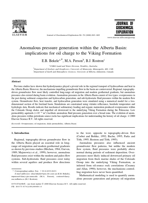 Anomalous pressure generation within the Alberta Basin implications for oil charge to the Viking