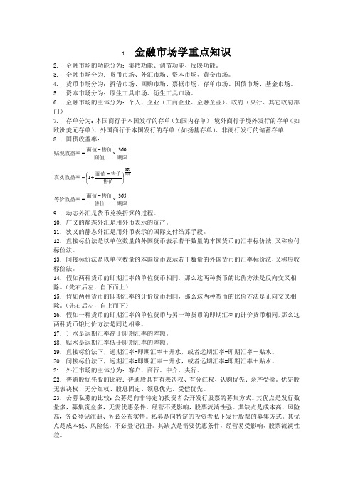 金融市场学重点知识