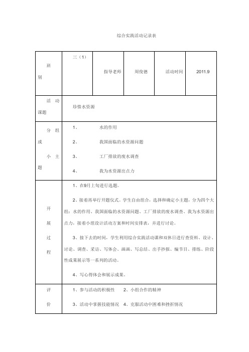 小学综合实践活动记录表