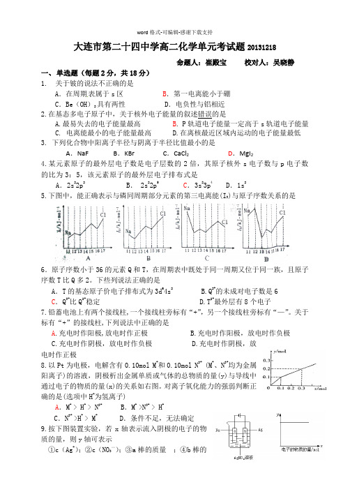 大连市第二十四中学高二化学单元考试题