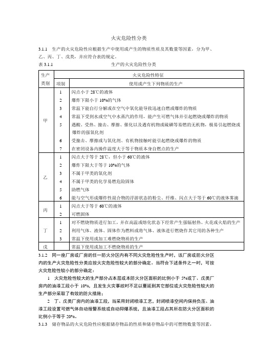 生产和储存物品的火灾危险性分类