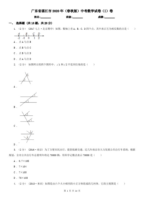 广东省湛江市2020年(春秋版)中考数学试卷(I)卷