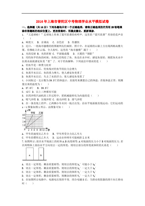 【中考模拟】上海市普陀区2016年中考物理学业水平模拟试卷(含解析)