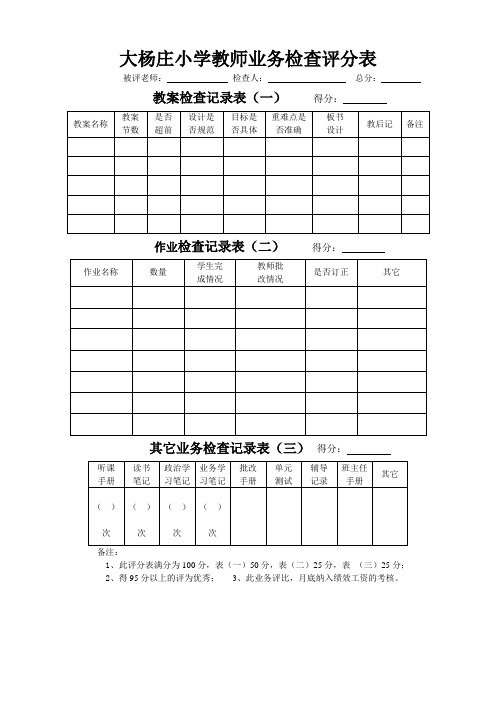 xx小学教师业务检查评分表