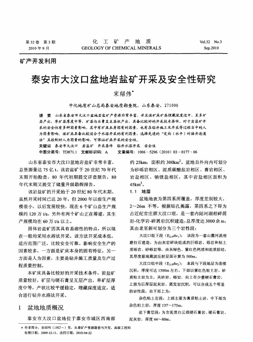泰安市大汶口盆地岩盐矿开采及安全性研究
