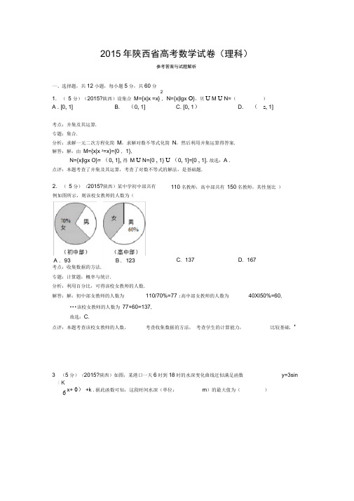 2015年陕西省高考数学试卷(理科)答案与解析